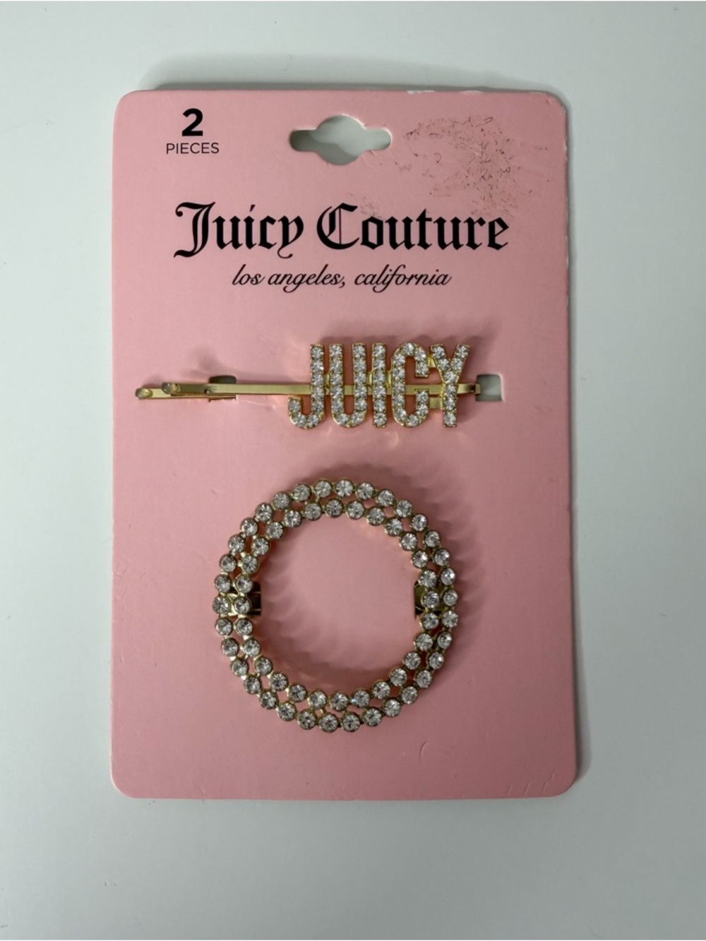 Juicy Couture Pink 'JUICY' Rhinestone Hair Clip Set of 2.